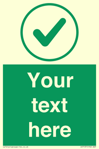 Custom green background, green tick in circle sign